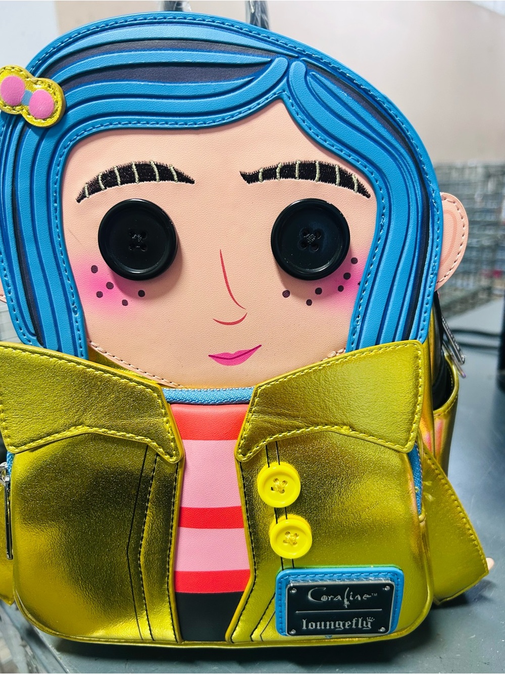 Loungefly Coraline Metallic Gold and Blue Kids Mini Backpack